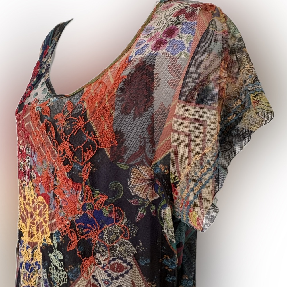 Johnny Was Colorful Patchwork Midi Dress - Picture 3 of 9